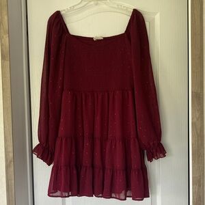 Altar'd State Burgundy Smocked Textured Dress